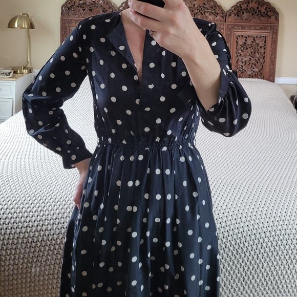 Vintage 80s Graphic Black Polka Dot Secretary Dress - Picture 15 of 15